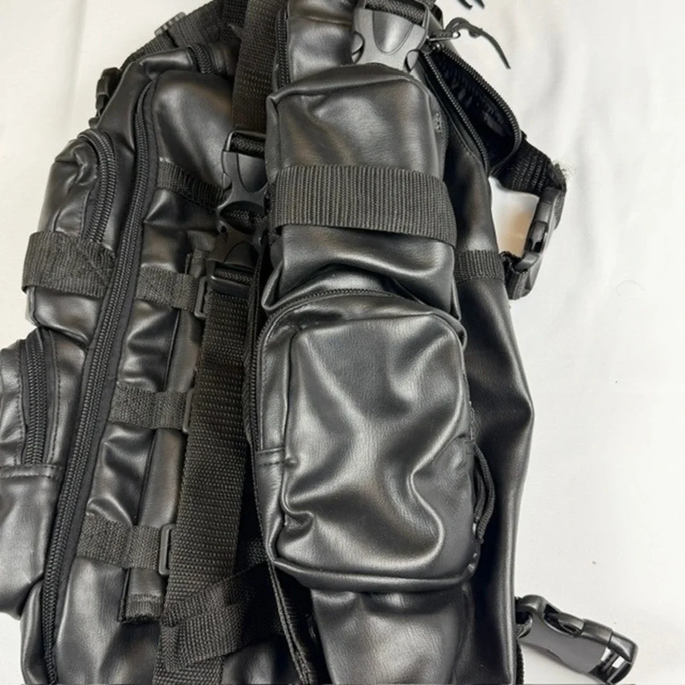 Black Faux Leather Motorcycle Tail Bag Sissy Bar Travel Luggage with Straps
